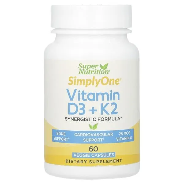 Super Nutrition, Vitamin D3 + K2, 60 Veggie Capsules