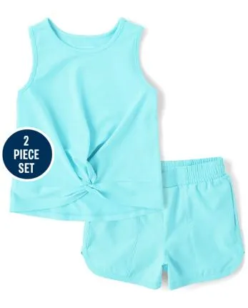 Toddler Girls Quick Dry 2-Piece Outfit Set - time for teal