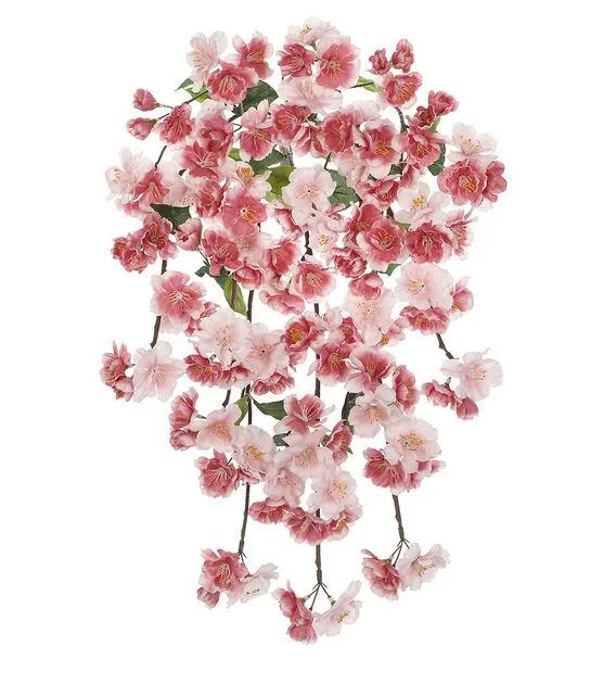 25" Spring Dark Pink Hanging Blossom Bush by Bloom Room