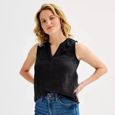 Women's Sonoma Goods For Life® Gauze Femme V-Neck Tank Top
