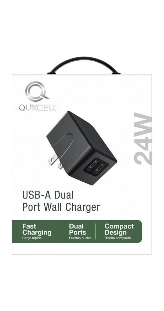 CARGADOR DE PARED CON DOS PUERTOS Quikcell 2 USB A x 12W - 24W