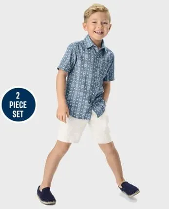 Boys Print Chambray 2-Piece Outfit Set - Prairie Fields - multi clr