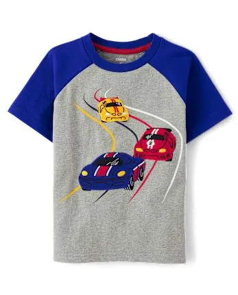 Boys Embroidered Racecar Raglan Top - Classroom Cutie - h/t smoke