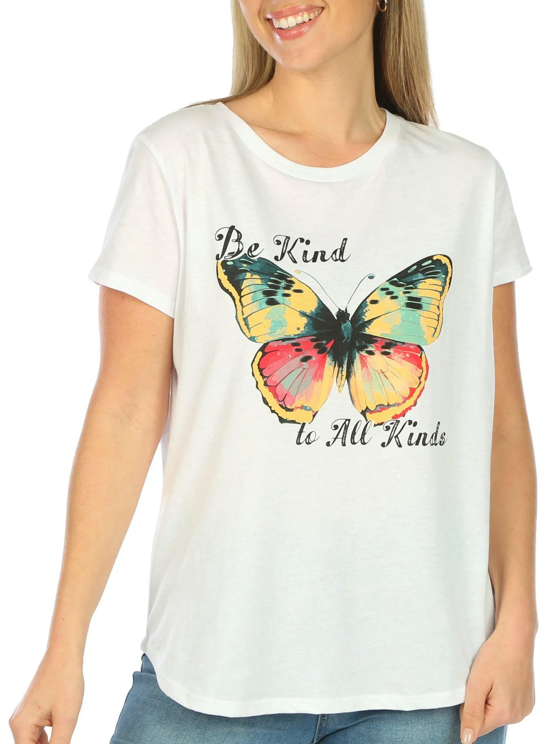 Adiva Womens Be Kind Butterfly Short Sleeve Tee