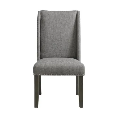 Upholstered Dining Side Chair with Nailheads - Pair in Charcoal