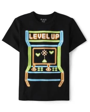 Boys Level Up Graphic Tee - black