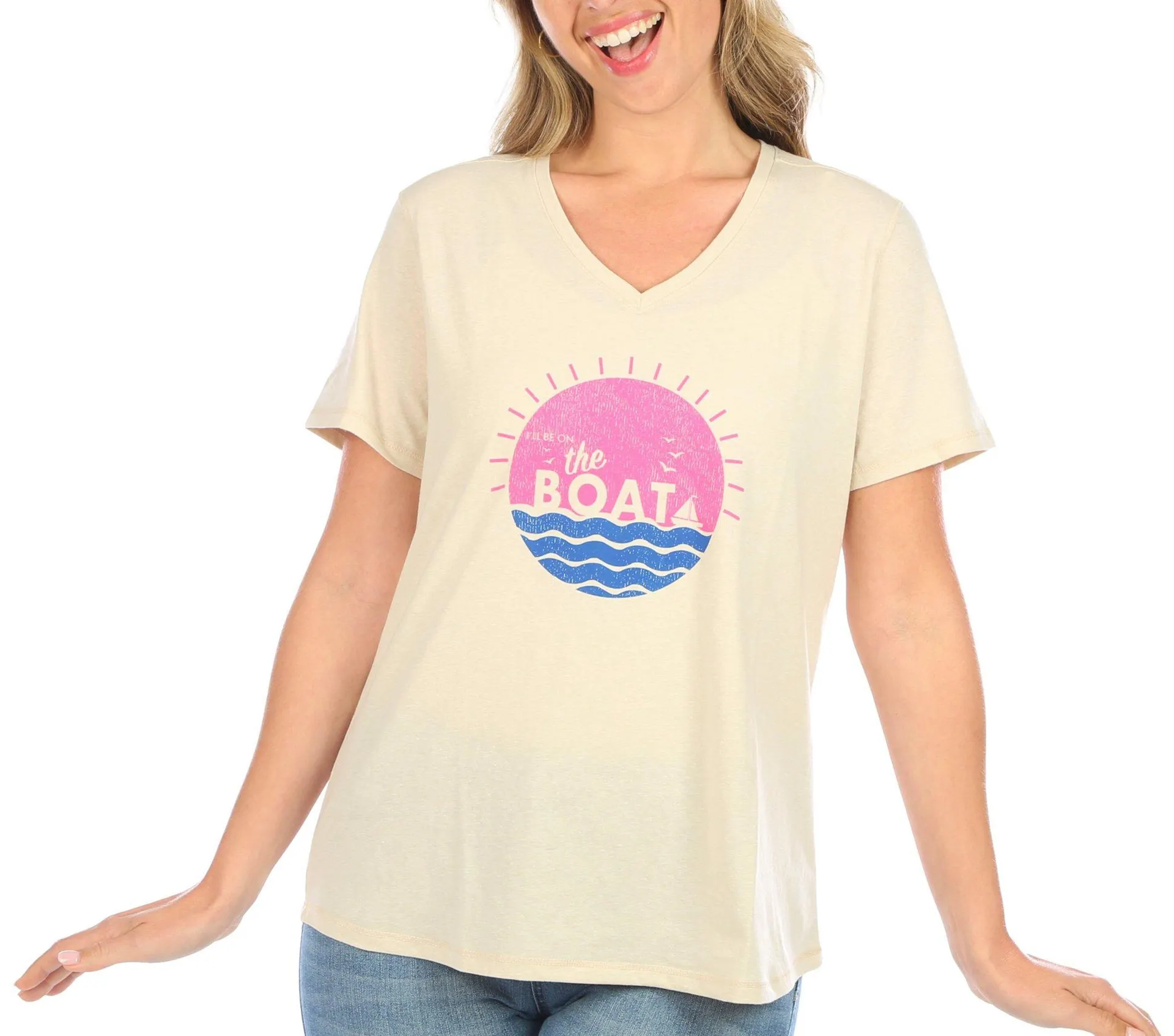 Reel Legends Womens Heathered V-Neck Short Sleeve Tee