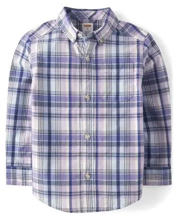 Camisa con botones de popelina a cuadros Dad And Me para niños - Lovely Lavender - vernon navy