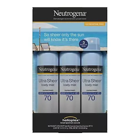 Neutrogena Ultra Sheer SPF 70 Lightweight Sunscreen Spray, 3 pk./5 oz.