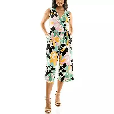 Women's Nina Leonard Print Surplice Wide-Leg Jumpsuit