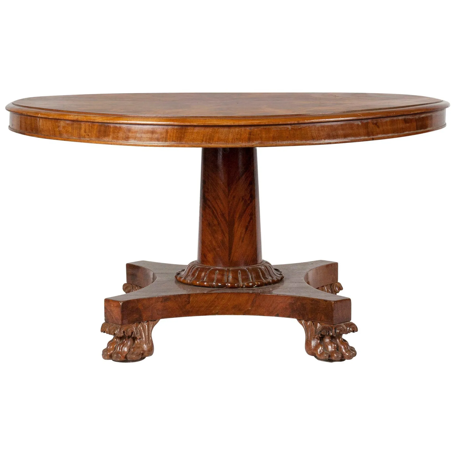 Mesa de Comedor con Pedestal de Caoba Estilo Imperio Inglés