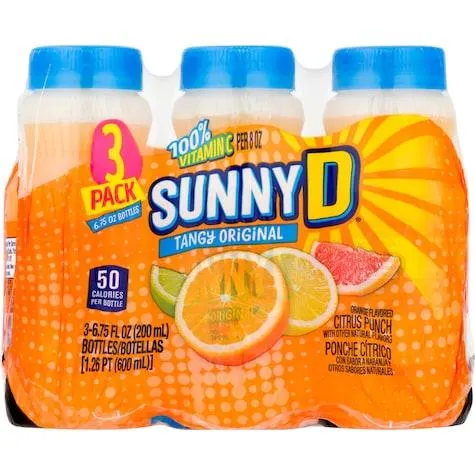 SUNNYD Tangy Original Shelf Stable Orange Juice Drinks, 3 Count, 6.75 FL OZ Bottles