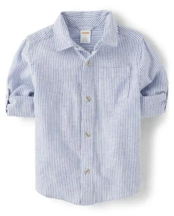 Boys Dad And Me Striped Button Up Shirt - Linen - boy thats blue