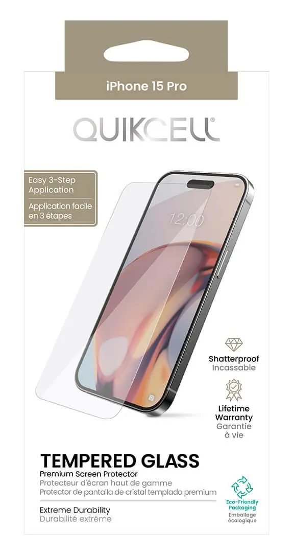 Protector de Pantalla de Vidrio Templado Quickcell para iPhone 15 Pro