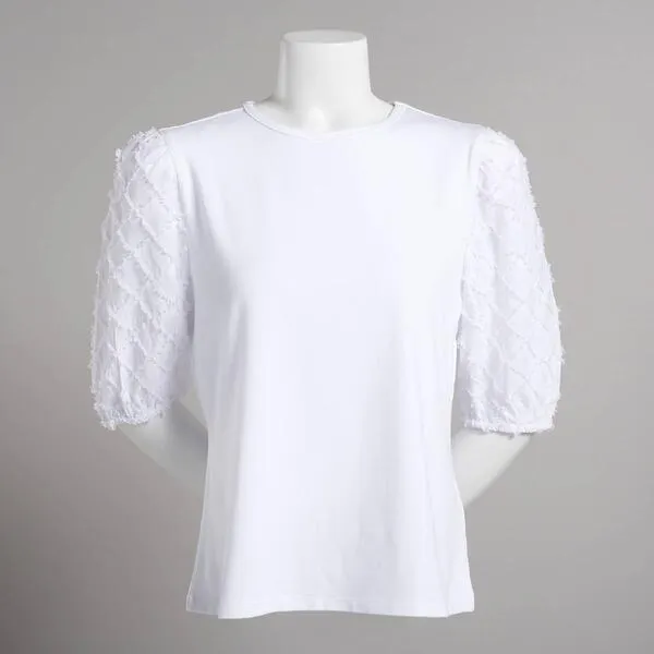 Womens Nanette Lepore Dobby Sleeve Solid Knit Tee