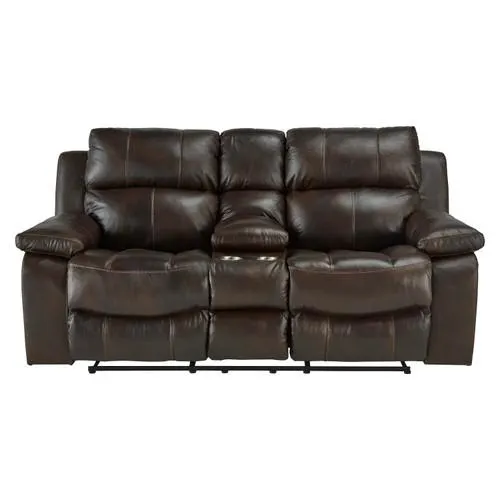 Sofá de dos plazas con consola de cuero Palmetto Cocoa