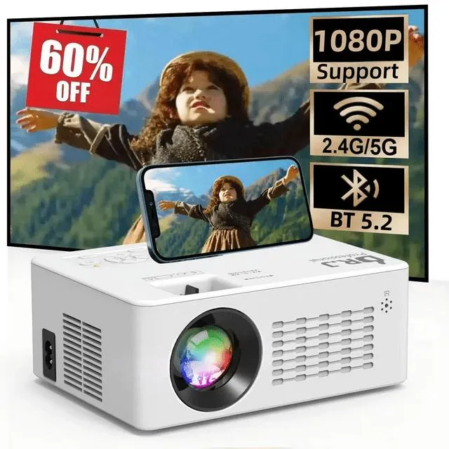 DR. J Professional 5G WiFi Projector with Bluetooth 5.2, HD 1080P Movie Projector with HDMI, 250'' Display Supported