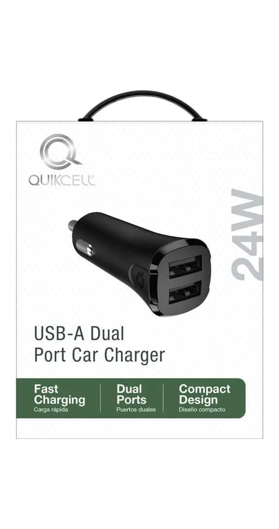 CARGADOR PARA AUTO DE DOS PUERTOS Quikcell 2 USB A x 12W - 24W