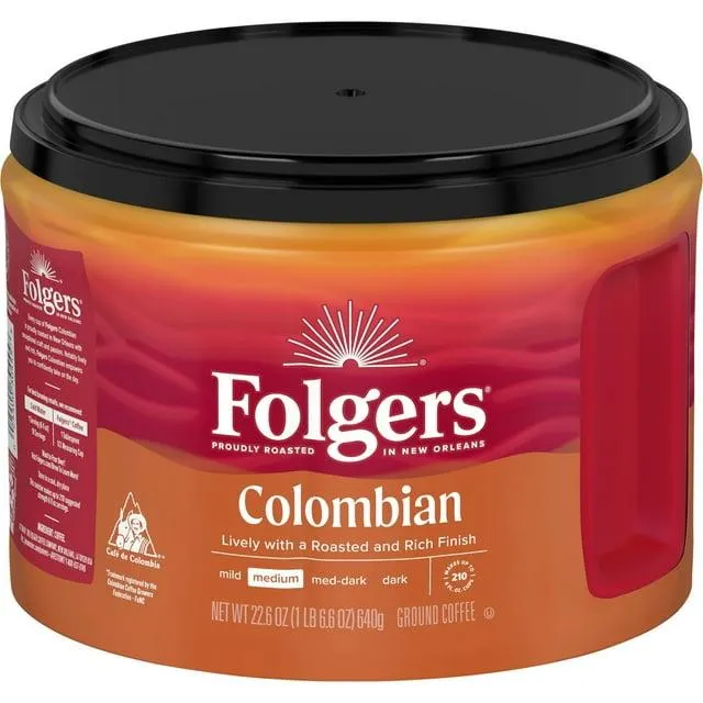 Folgers Colombian Ground Coffee, Medium Roast, 22.6 oz Canister