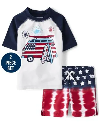 Baby And Toddler Boys American Flag Rashguard Swimsuit - multi clr