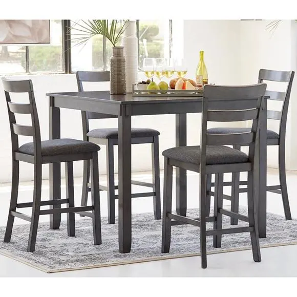 Bridson Charcoal Gray Counter Height Dining Table With 4 Bar Stools