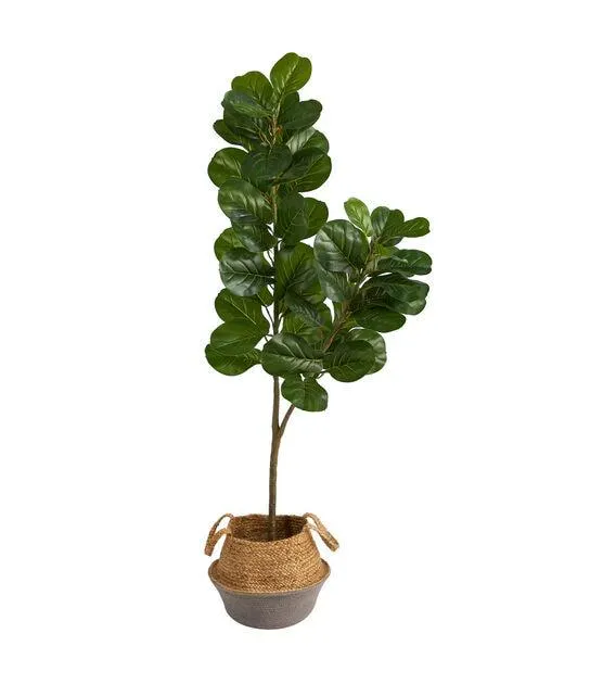 Nearly Natural 4.5' Fiddle Leaf Artificial Tree With Gray Jute Planter