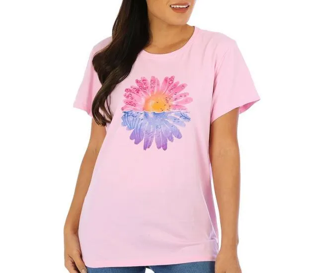 Womens Watercolor Daisey V-Neck T-Shirt