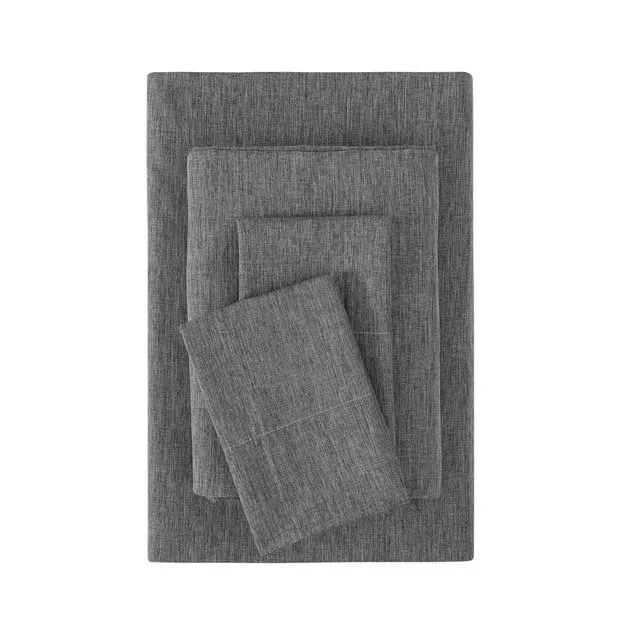 Mainstays Super Soft Faux Textured Microfiber Bed Sheet Set, Queen, Charcoal Grey, 4 Piece