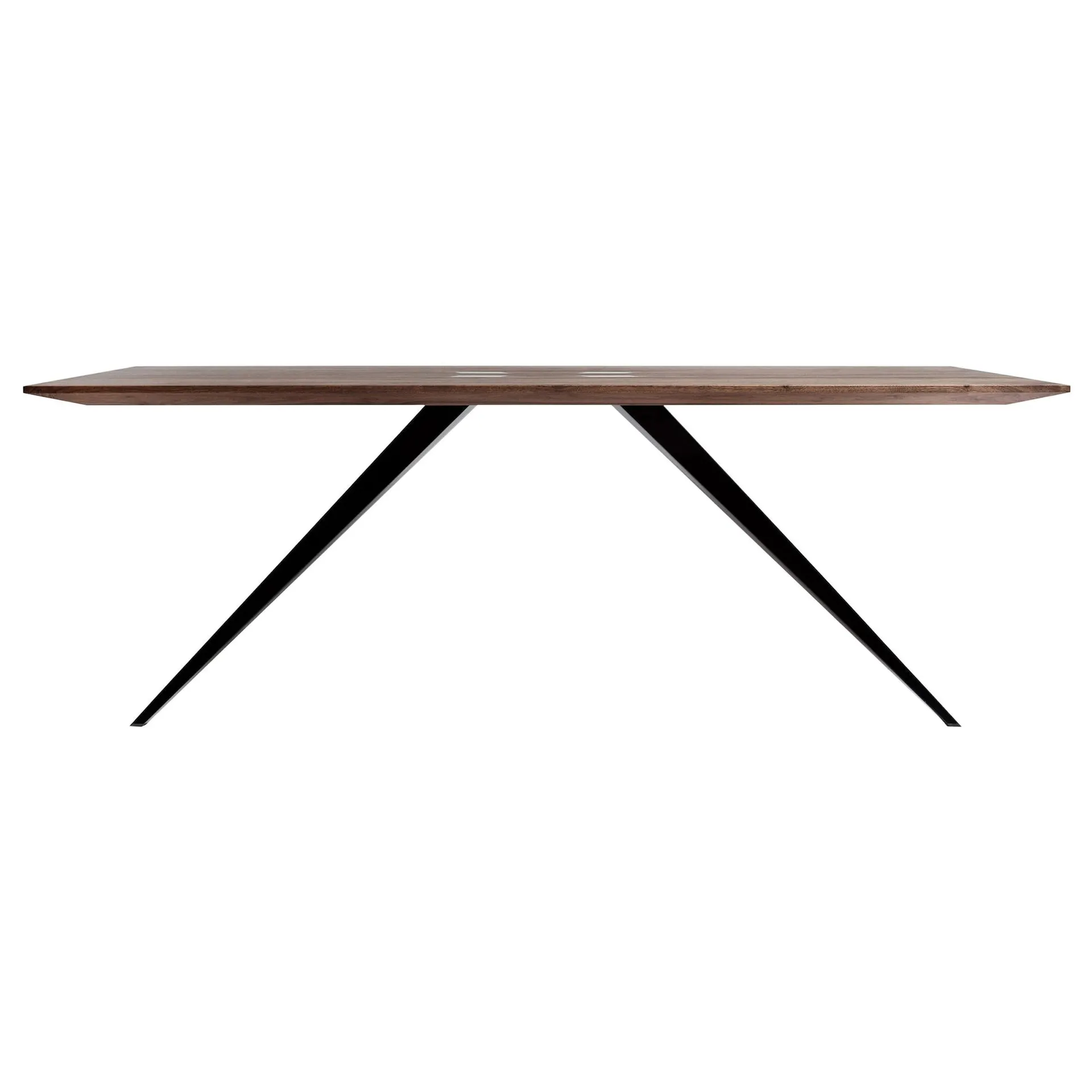 Mesa moderna con tablero de nogal y patas de acero negro