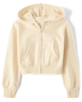 Girls Fleece Cropped Zip Up Hoodie - frappe