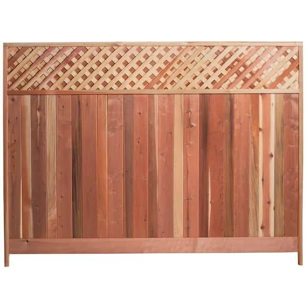 6 ft. x 8 ft. Privacy Flat Top Flat Redwood Lattice Wood Fence Panel