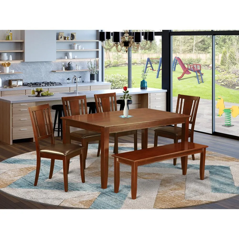 East West Furniture 6 PC Dining room set-with bench Kitchen table set -Table and 4 Dining Chairs and Bench