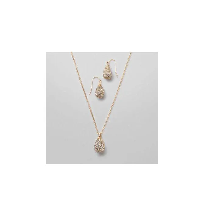 Pavé Teardrop Pendant and Earring Set