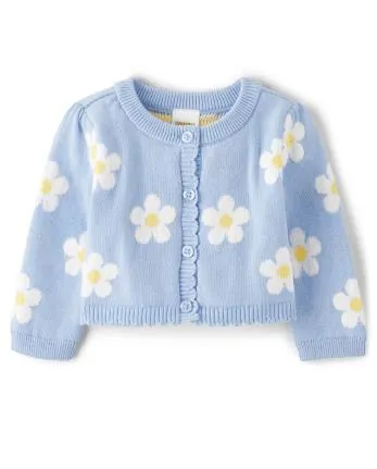Baby Girls Daisy Scalloped Cardigan - Spring Celebrations - daybreak