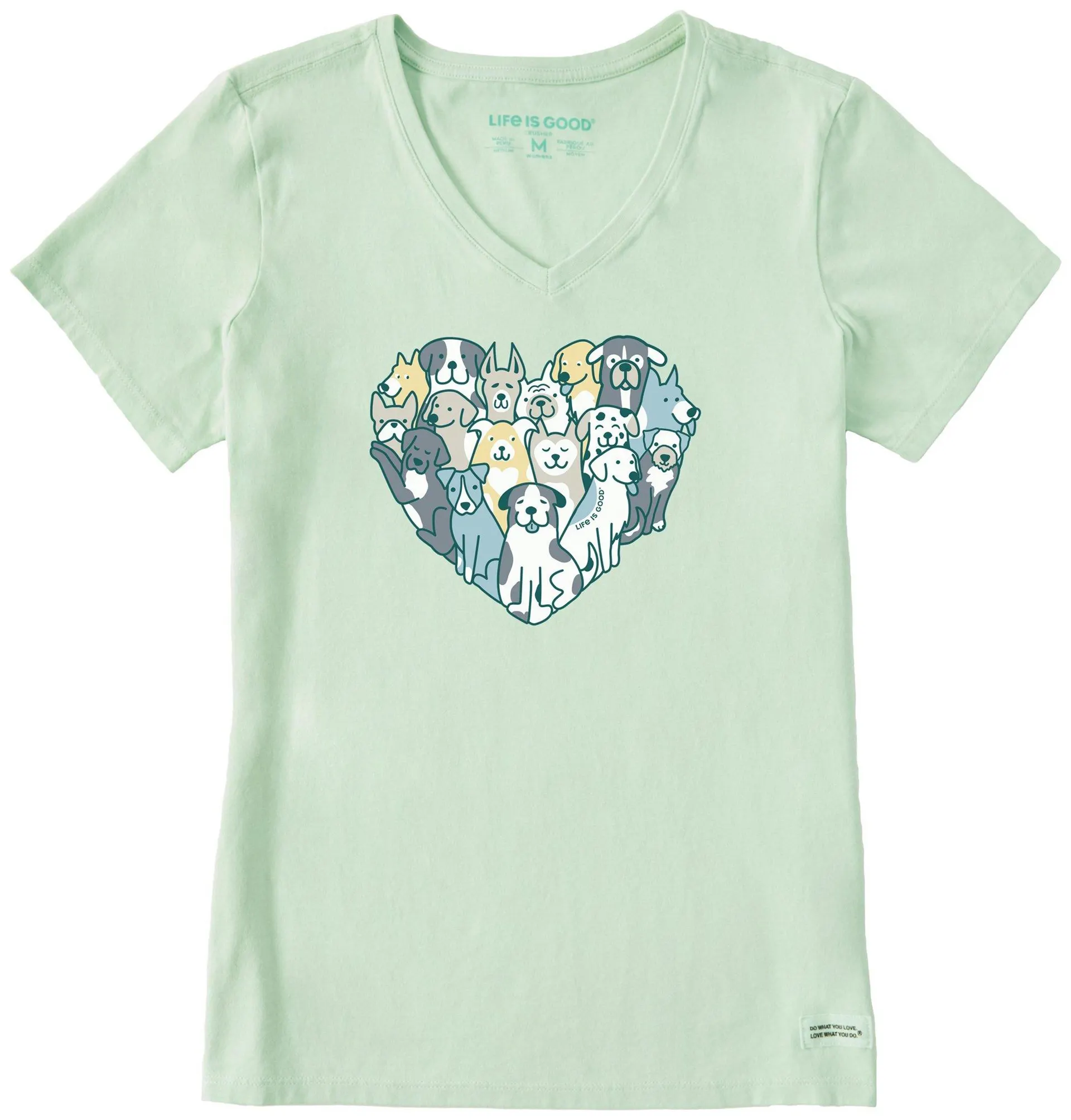 Life Is Good Womens Dog Heart V Neck Short Sleeve Tee