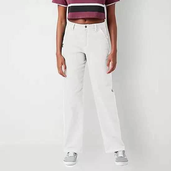 Dickies-Juniors Womens High Rise Straight Flat Front Pant