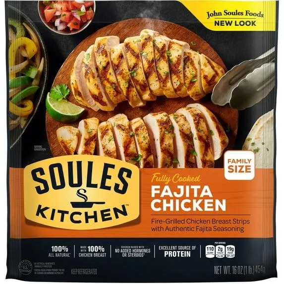 John Soules Foods Chicken Breast Fajita Strips, Refrigerated, 16oz, 18g Protein per 3oz Serving Size