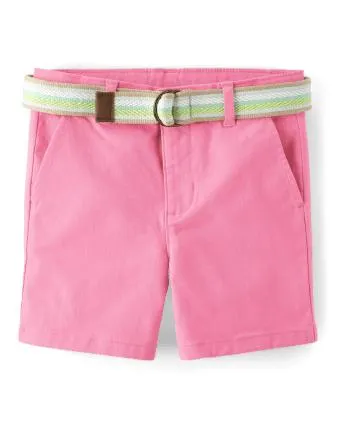 Boys Belted Chino Shorts - Seaside Palms - cruisepink