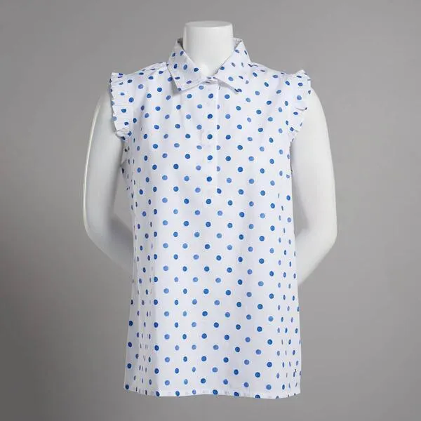 Womens Tommy Hilfiger Sleeveless Ruffle Dot Popover Henley Blouse