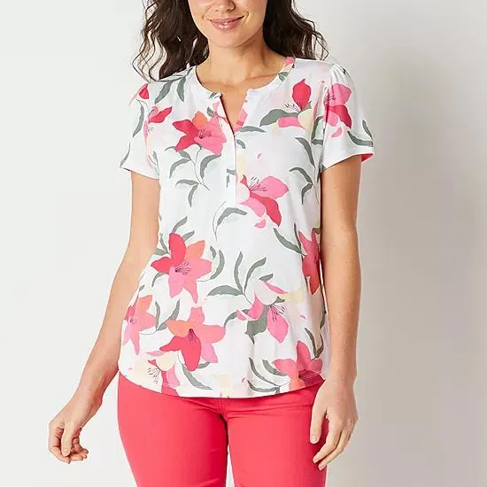 Liz Claiborne Womens Split Crew Neck Short Sleeve T-Shirt