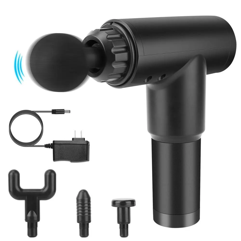 Generic Percussion Massage Gun Handheld Deep Tissue Vibrating Massager Black 4 Heads 6 Levels