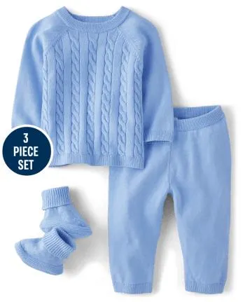 Baby Boys Cable Knit Sweater 3-Piece Outfit Set - Homegrown by Gymboree - sky blue