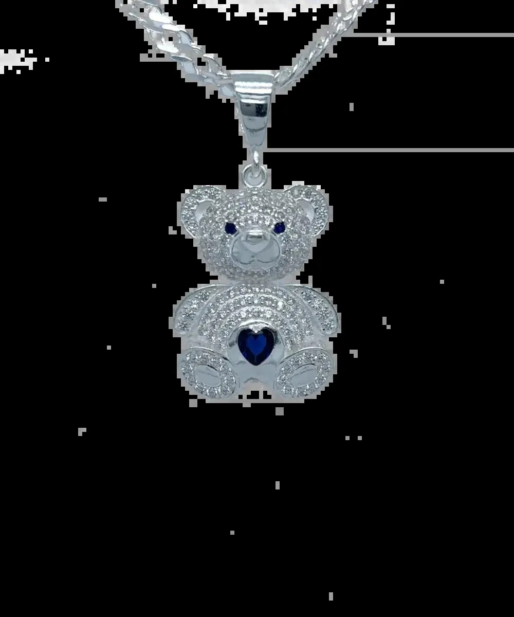 Dije de Oso con Corazón Azul Plata