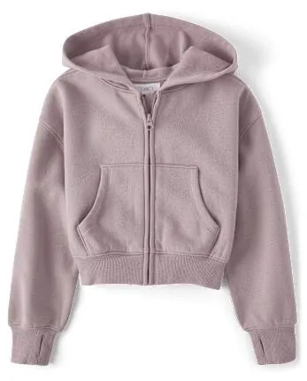 Girls Fleece Cropped Zip Up Hoodie - ultra violet