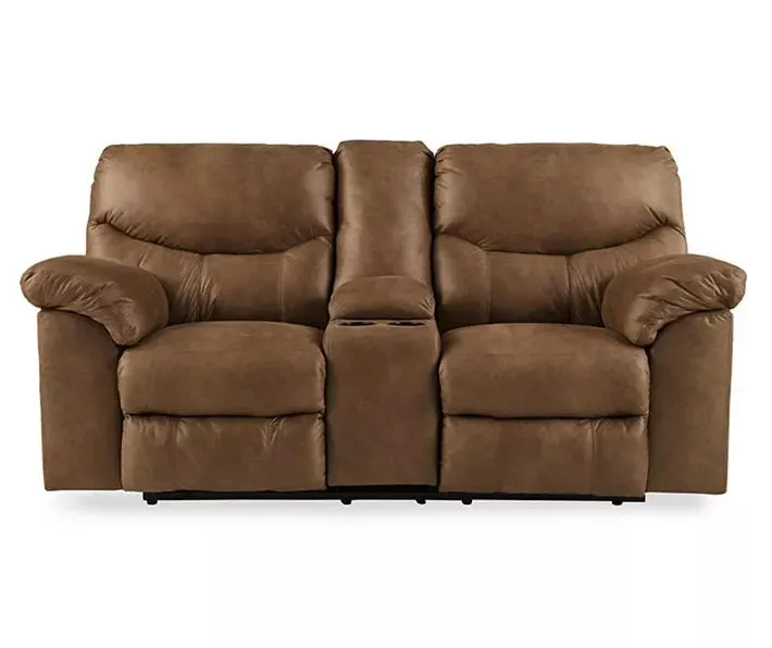 Boxberg Bark Faux Leather Reclining Console Loveseat