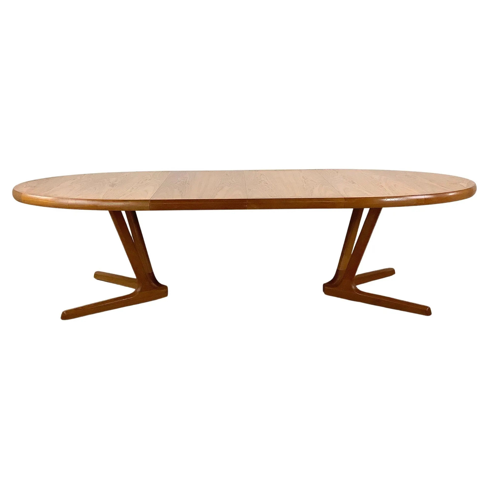 Mesa de comedor ovalada de teca moderna escandinava con hojas