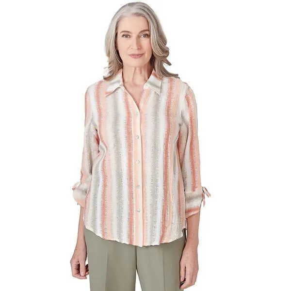 Womens Alfred Dunner Tuscan Sunset Woven Stripe Texture Blouse