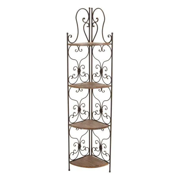 Marisol + Daisy Farmhouse 66" Folding 4-Shelves Scroll Bakers Rack in Metal - Brown