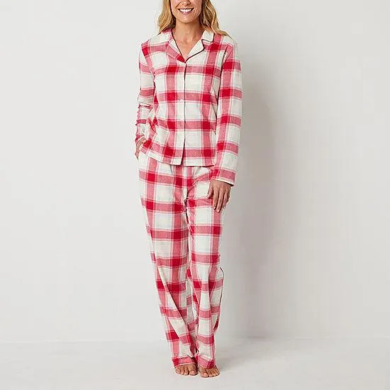Adonna Womens Fleece Long Sleeve 2-pc. Pant Pajama Set