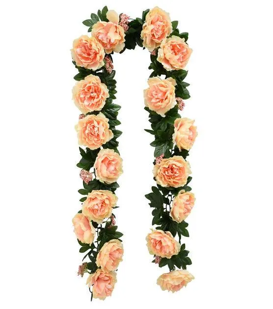 66" Spring Peach Peony & Berry Chain Garland by Bloom Room